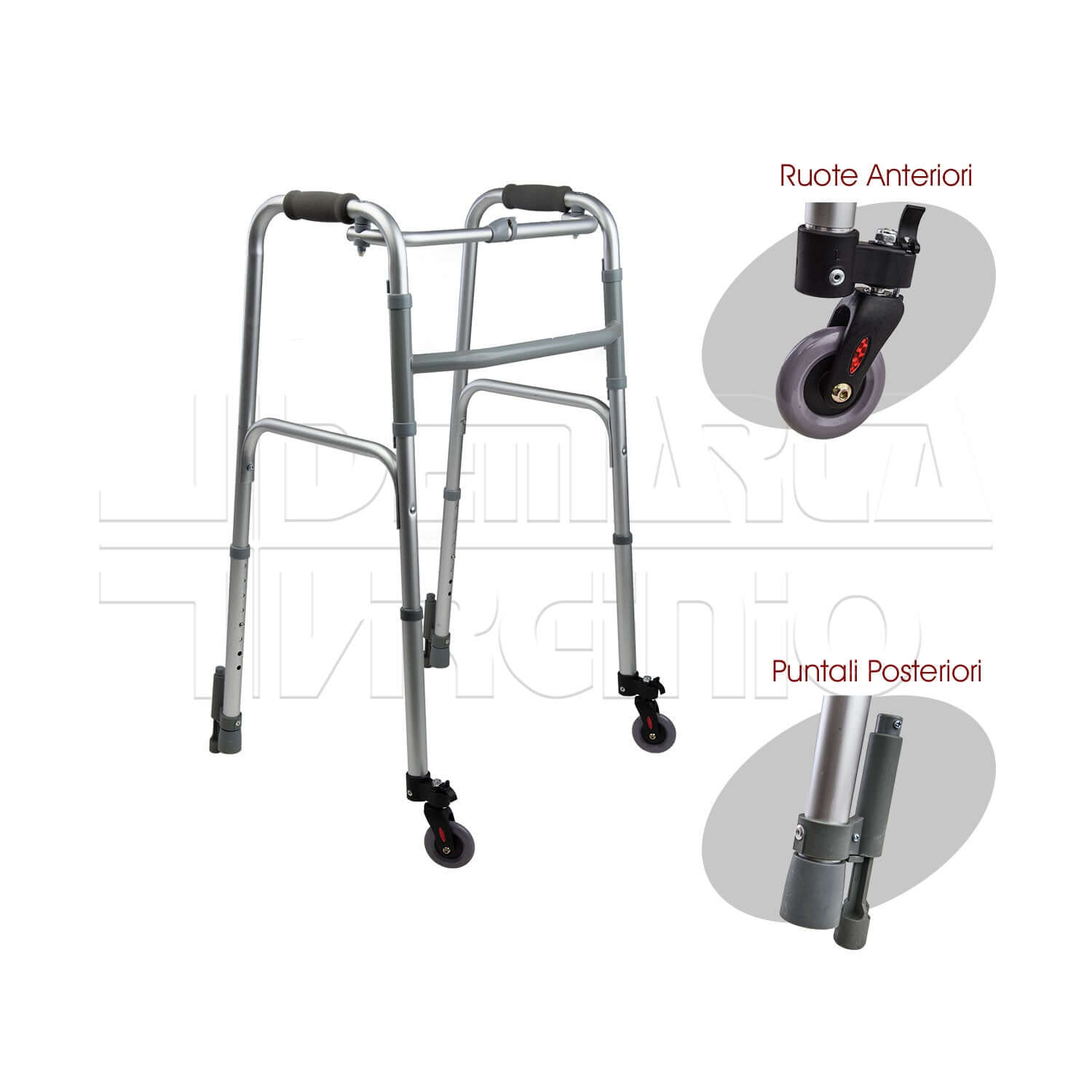 Deambulatore 2 Ruote 2 Puntali con Freno a Pressione ausilio per disabili