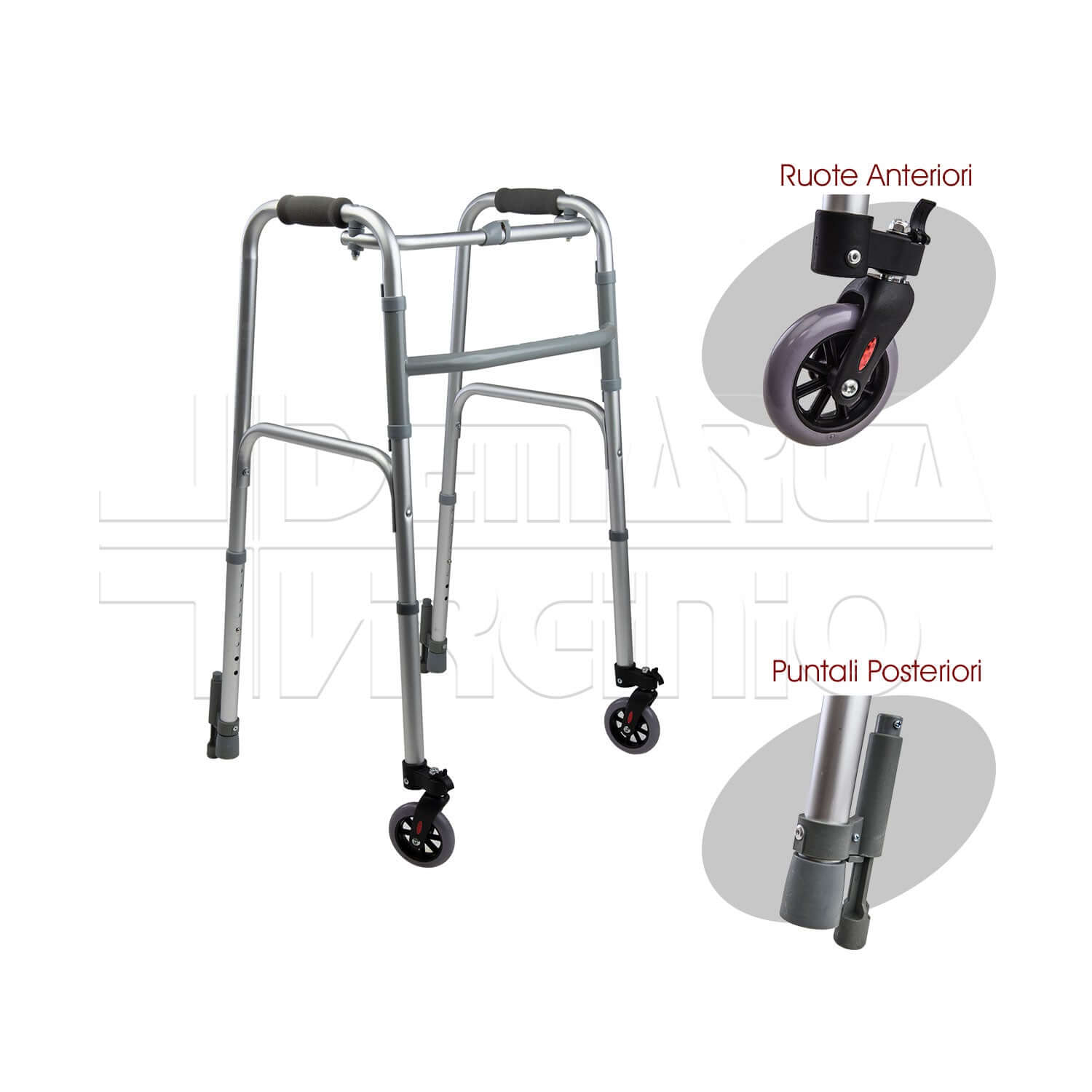 Deambulatore 2 Ruote 2 Puntali con Freno a Pressione ausilio per disabili