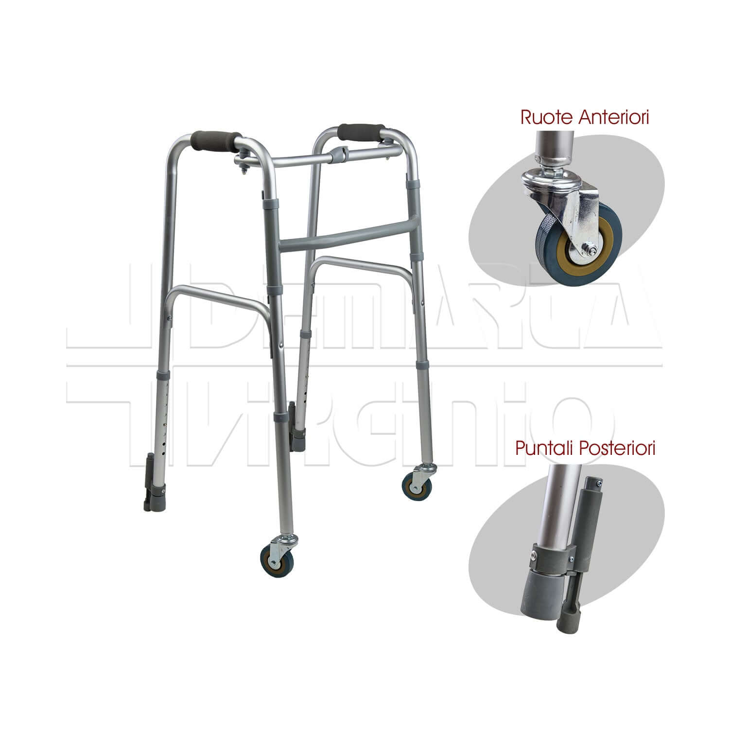 Deambulatore 2 Ruote 2 Puntali con Freno a Pressione ausilio per disabili