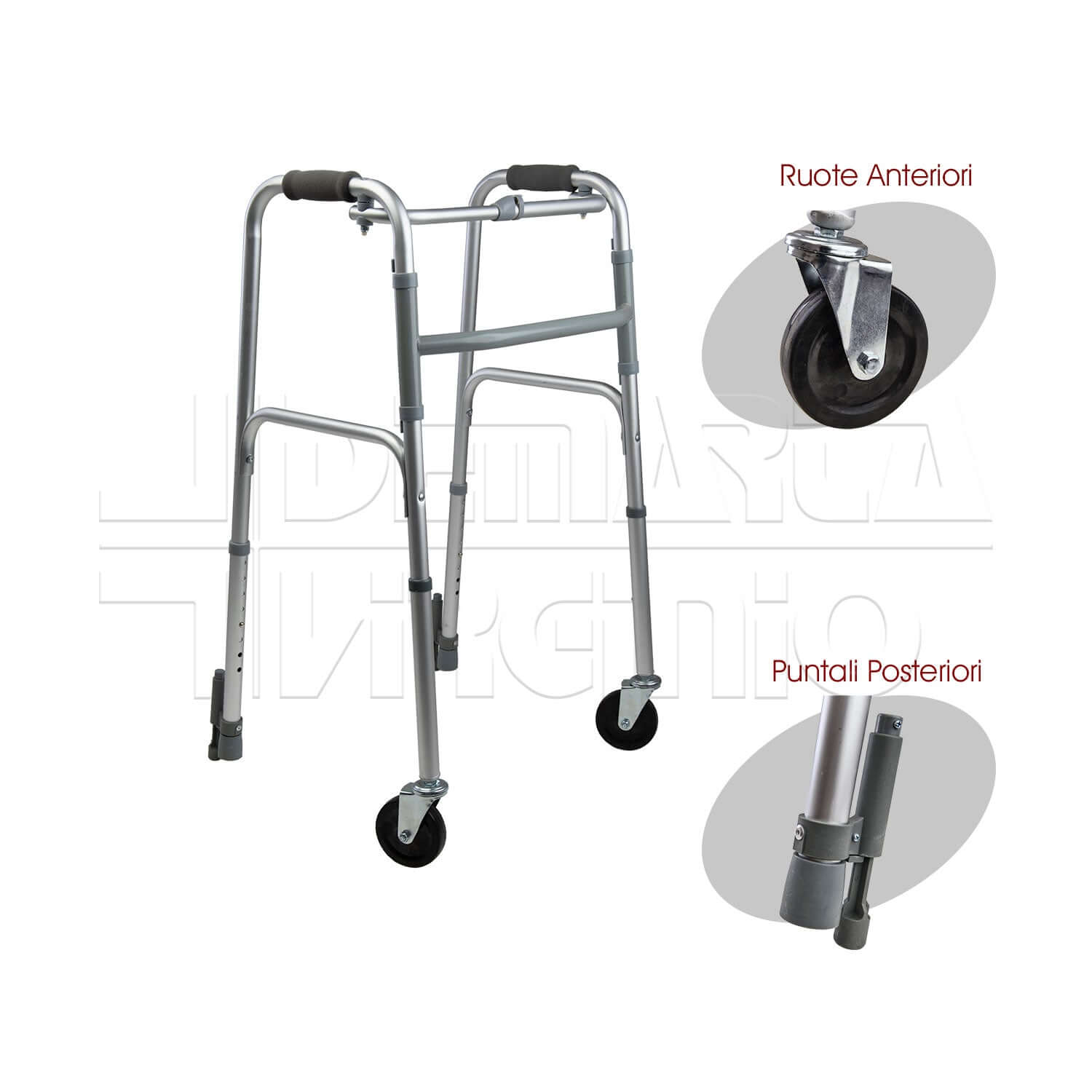 Deambulatore 2 Ruote 2 Puntali con Freno a Pressione ausilio per disabili