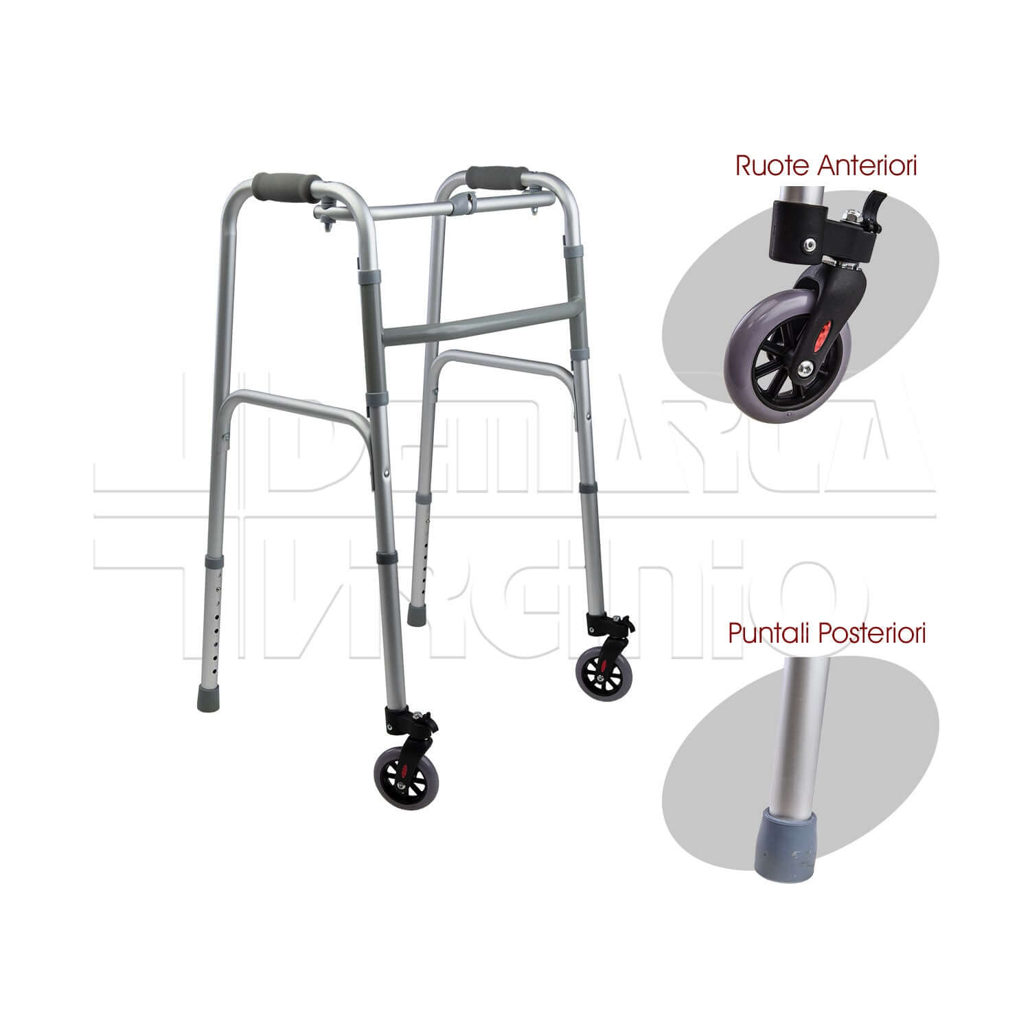 Deambulatore 2 Ruote 2 Puntali ausilio per disabili