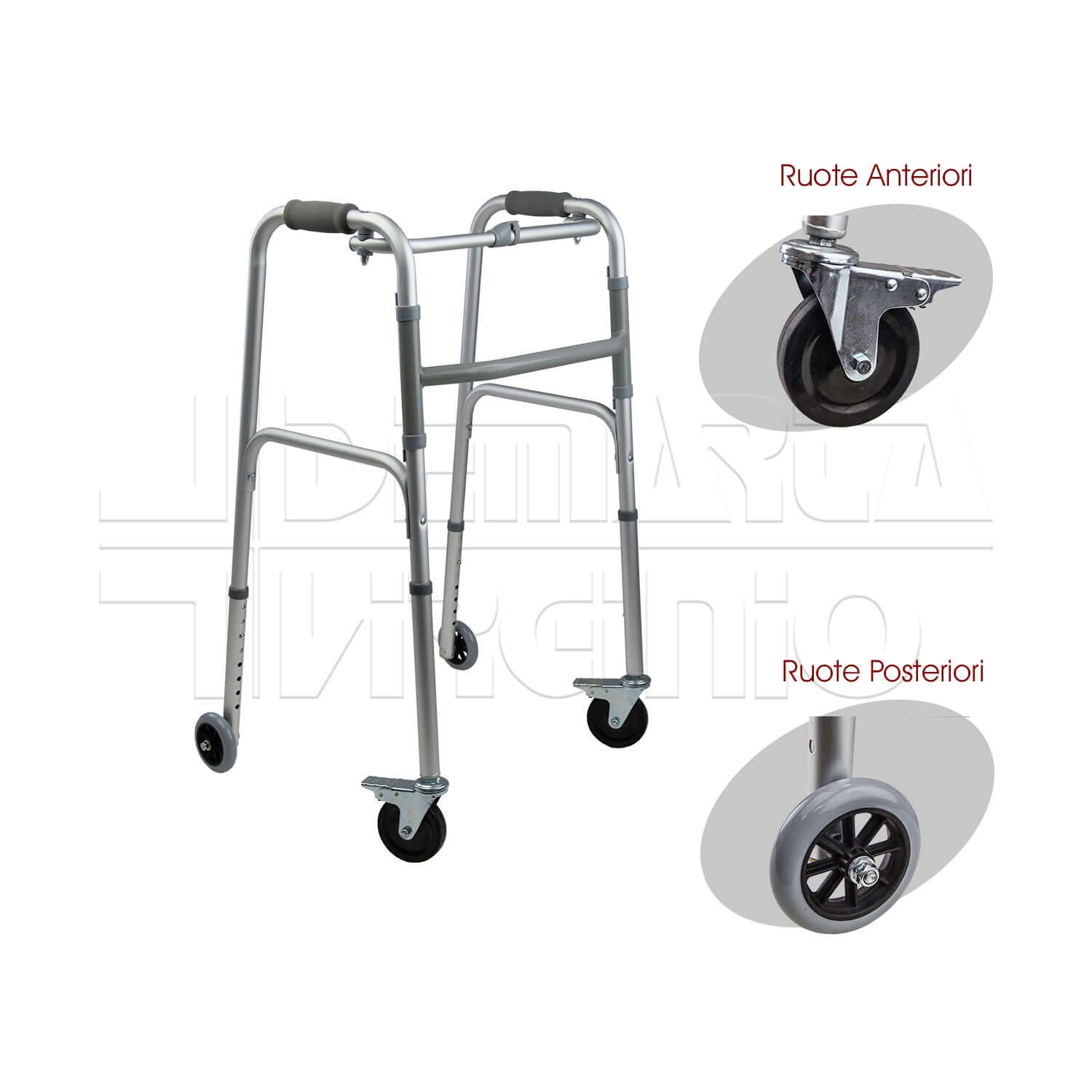 Deambulatore 4 Ruote Posteriori Fisse ausilio per disabili