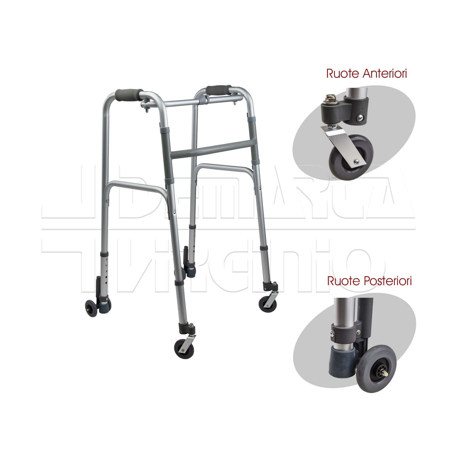 Deambulatore 4 Ruote Posteriori Gemellate ausilio per disabili