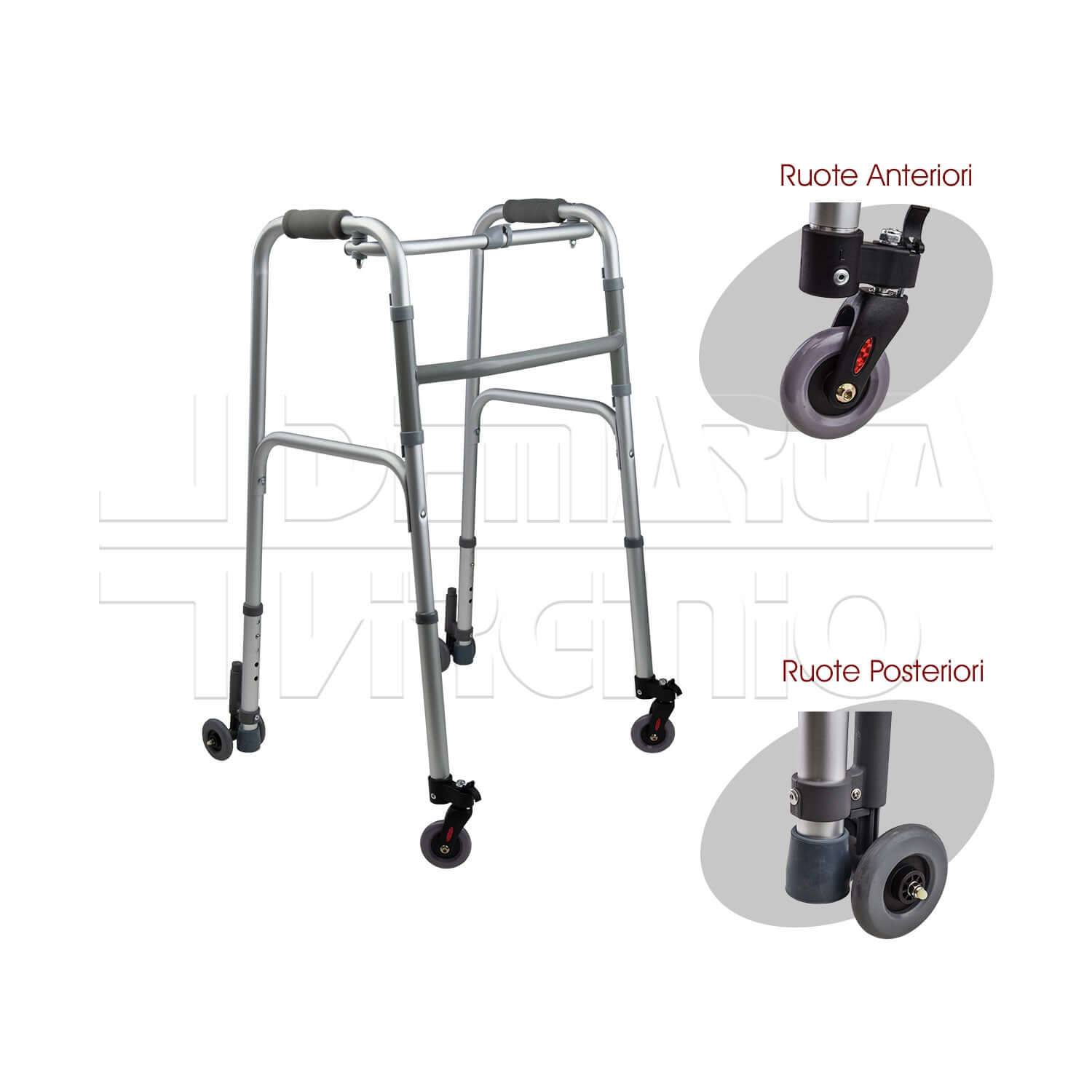 Deambulatore 4 Ruote Posteriori Gemellate ausilio per disabili