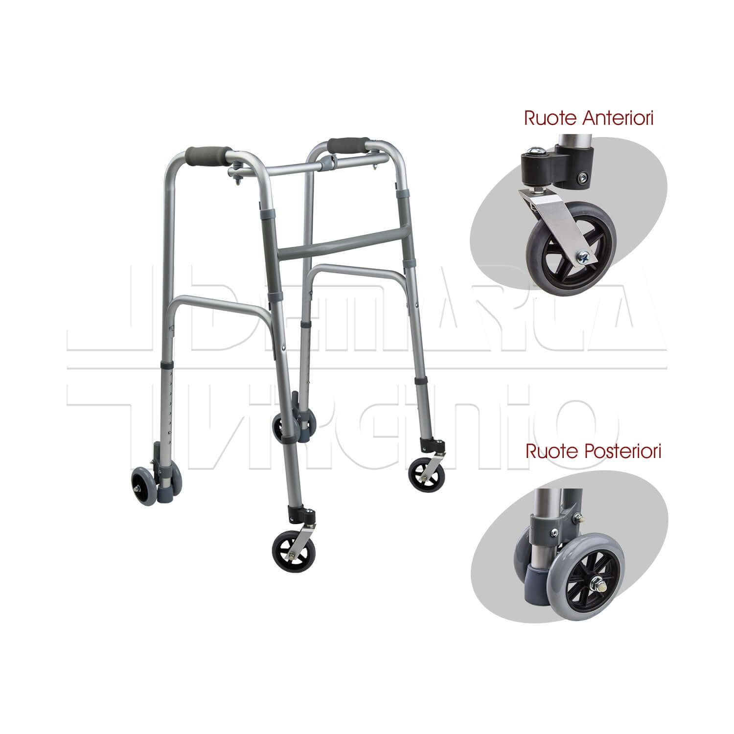 Deambulatore 4 Ruote Posteriori Gemellate ausilio per disabili