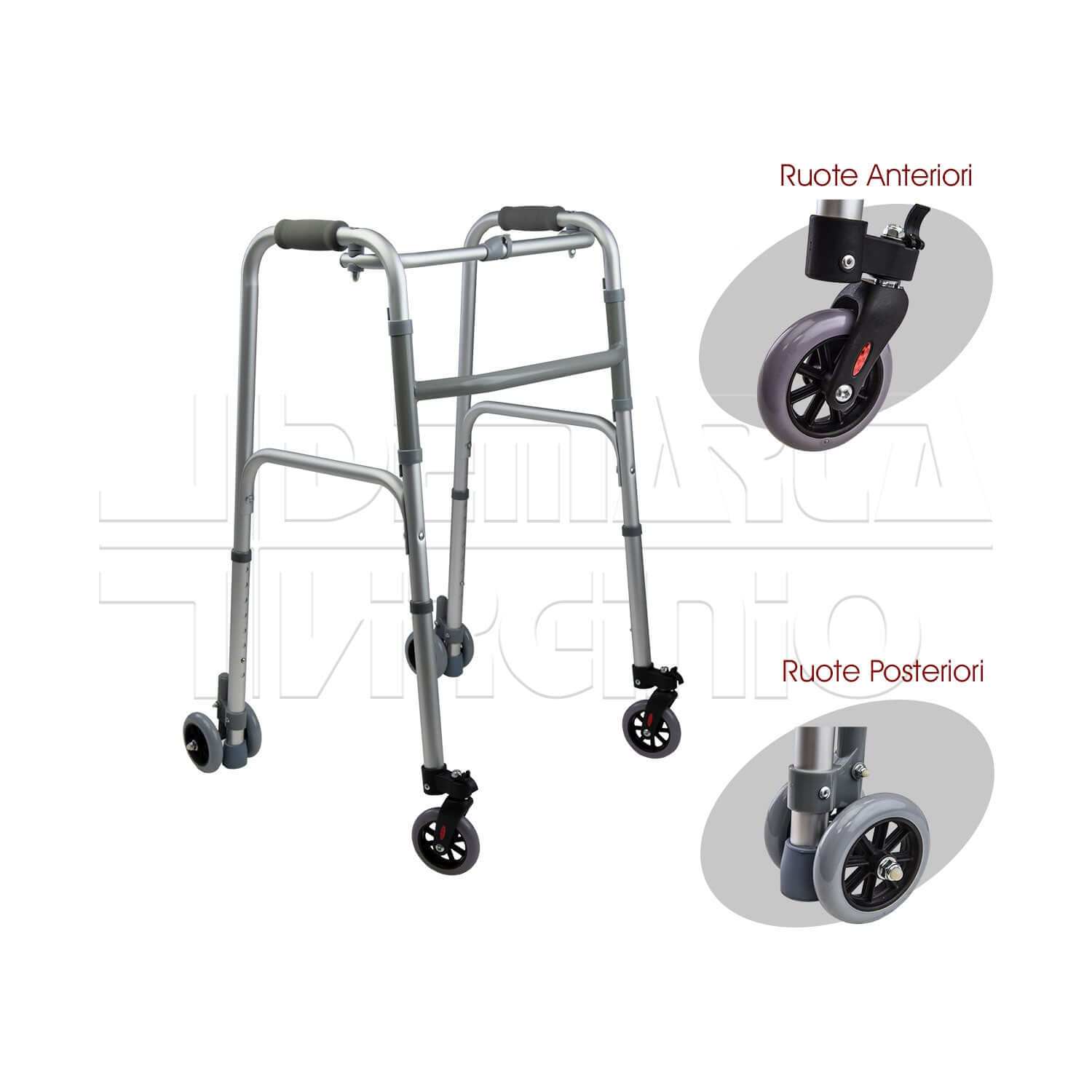 Deambulatore 4 Ruote Posteriori Gemellate ausilio per disabili