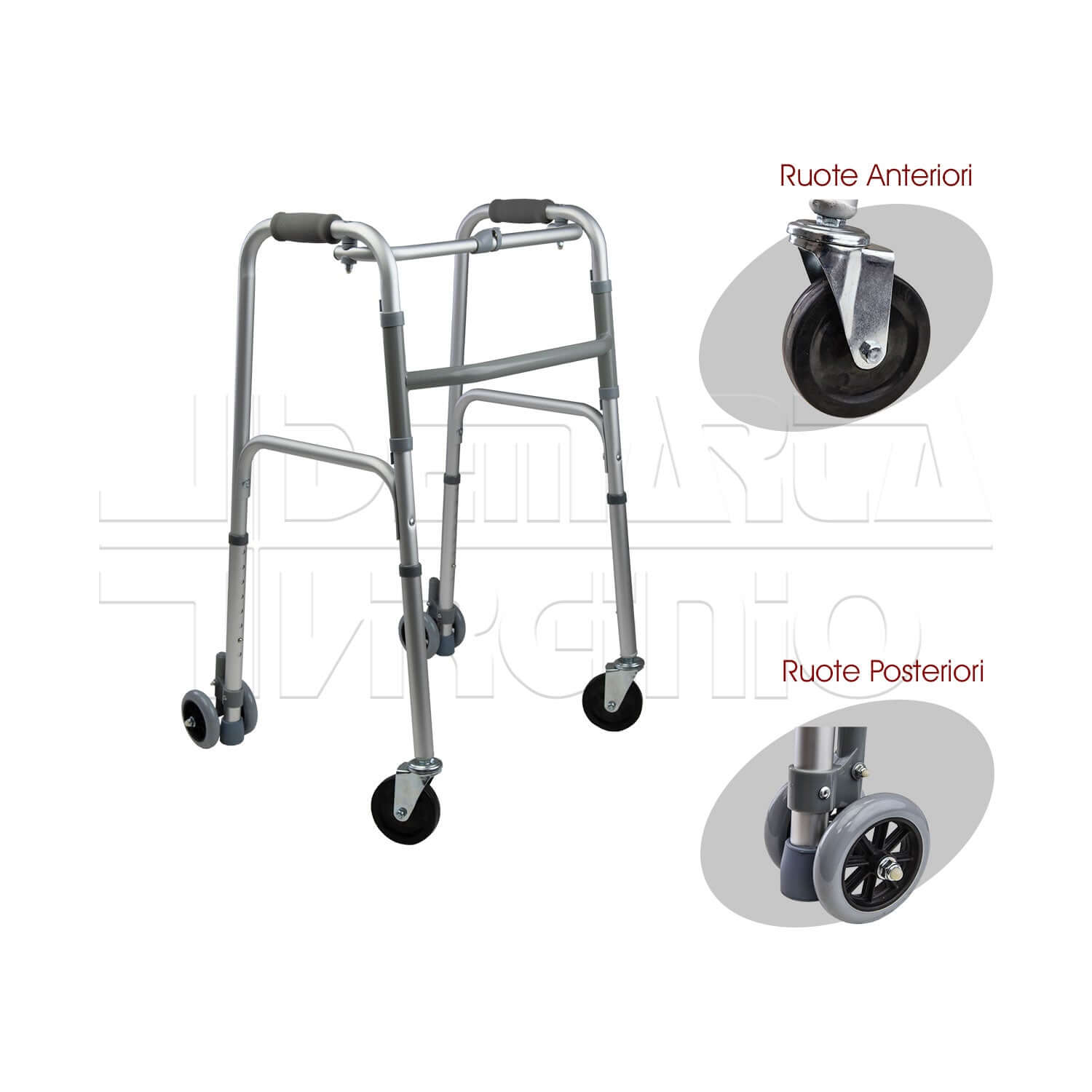 Deambulatore 4 Ruote Posteriori Gemellate ausilio per disabili