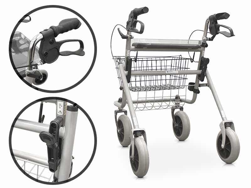 Deambulatore con vassoio ruote e cestello ausilio per disabili