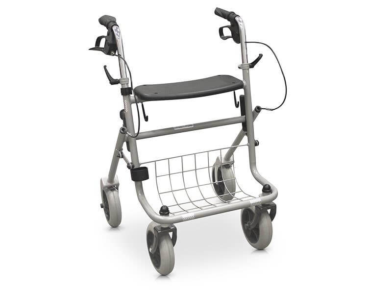 Deambulatore con vassoio ruote e cestello ausilio per disabili