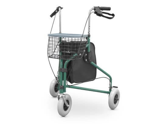Deambulatore pieghevole con 3 ruote cestello e zaino ausilio per disabili