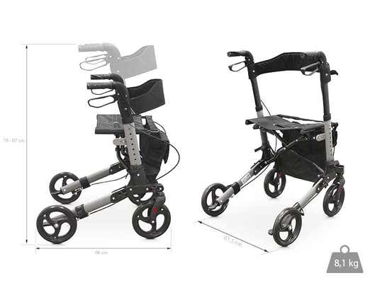 Deambulatore pieghevole con 4 ruote seduta e schienale ausilio per disabili