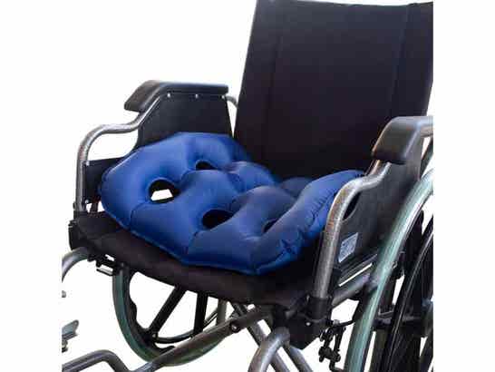 Cuscino hinchable quadrato AIR-02 con inflador, 44 x 44 x 7 cm, blu