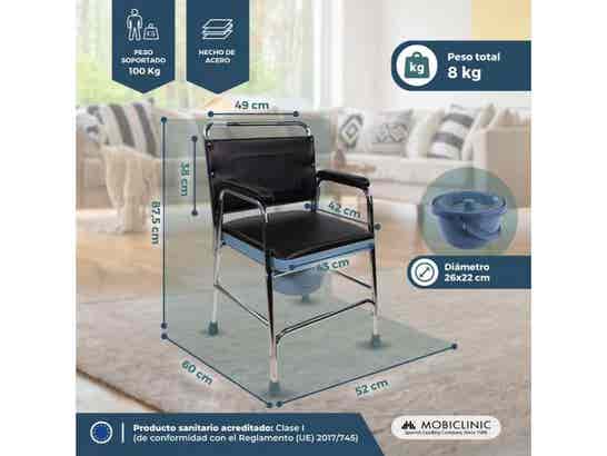 Sedia con bagno Velero in acciaio, con schienale e braccioli, argento
