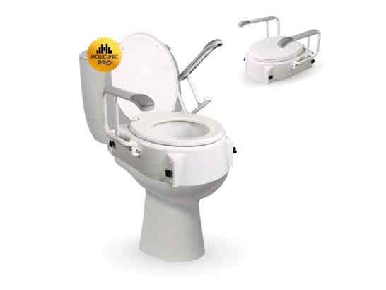 Elevatore WC regolabile e inclinabile con coperchio e braccioli abatibili