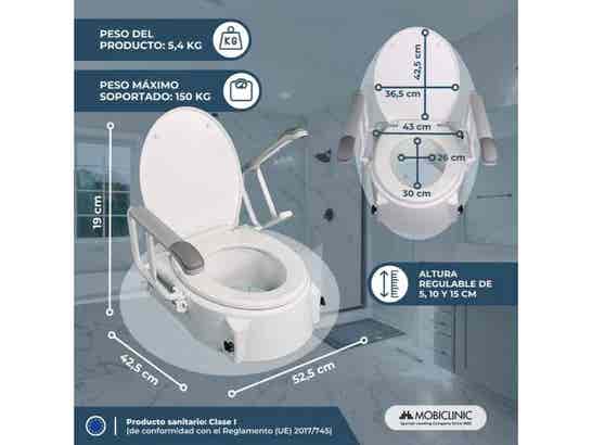 Elevatore WC regolabile e inclinabile con coperchio e braccioli abatibili