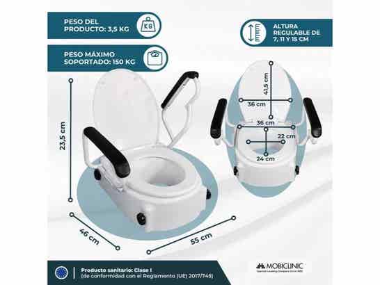 Rialzo per WC Tajo con braccioli ribaltabili, regolabile in altezza 40cm