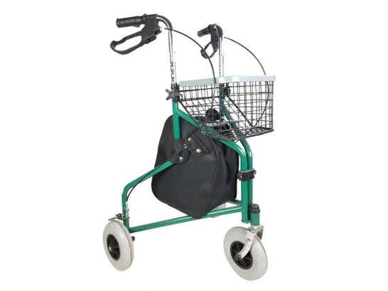 Rollator rollator 3 ruote in acciaio con cestino e copertura verde