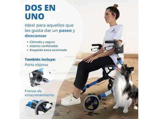 Rollator Trajano 4 ruote con seggiolino per anziani Celeste