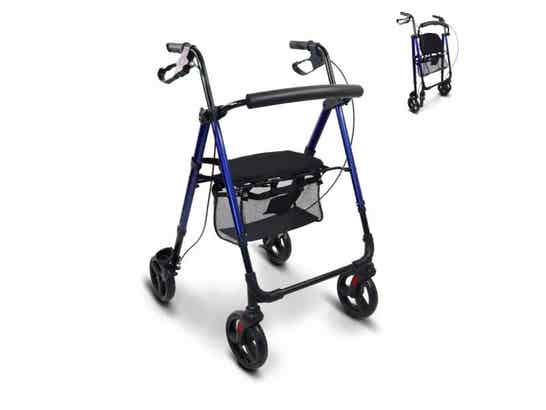 Rollator 4 ruote in alluminio con freni, modello Augusto, colore blu