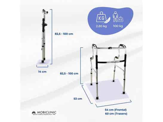 Rollator Plegabile Aluminio Pórtico per Anziani - 100 kg, Regolabile 82,5-100 cm ausilio per disabili
