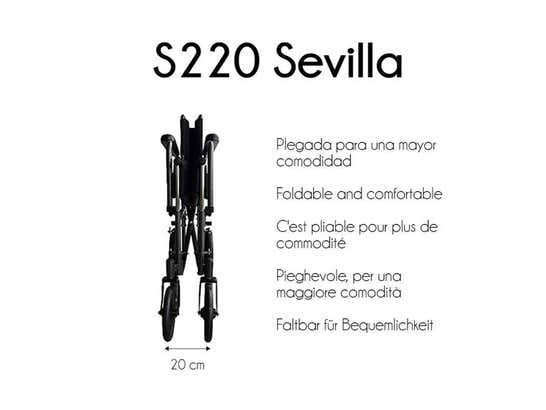 Sedia a rotelle S220 Sevilla in acciaio con ruote grandi, 110 kg