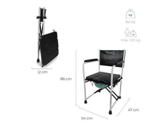 Sedia WC Pieghevole in Acciaio Mod. Ebro Bianco e Nero 100 kg ausilio per disabili