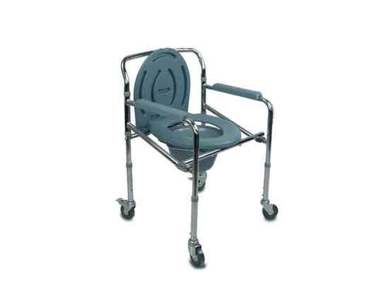 Sedia WC in acciaio con ruote, altezza regolabile, Mod. Molle, argento ausilio per disabili