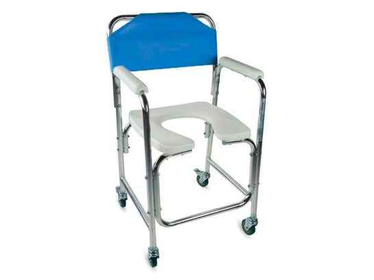 Sedia WC per bagno in alluminio con ruote, colore blu, Mod. Manzanares ausilio per disabili