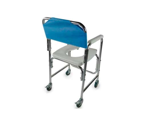 Sedia WC per bagno in alluminio con ruote, colore blu, Mod. Manzanares ausilio per disabili