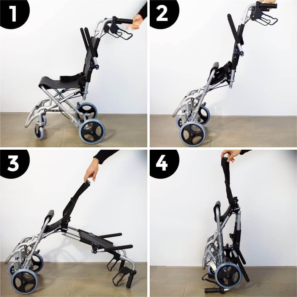 Sedia a Rotelle Da Transito, Neptuno, Alluminio, Pieghevole, Freno Sulle Maniglie ausilio per disabili