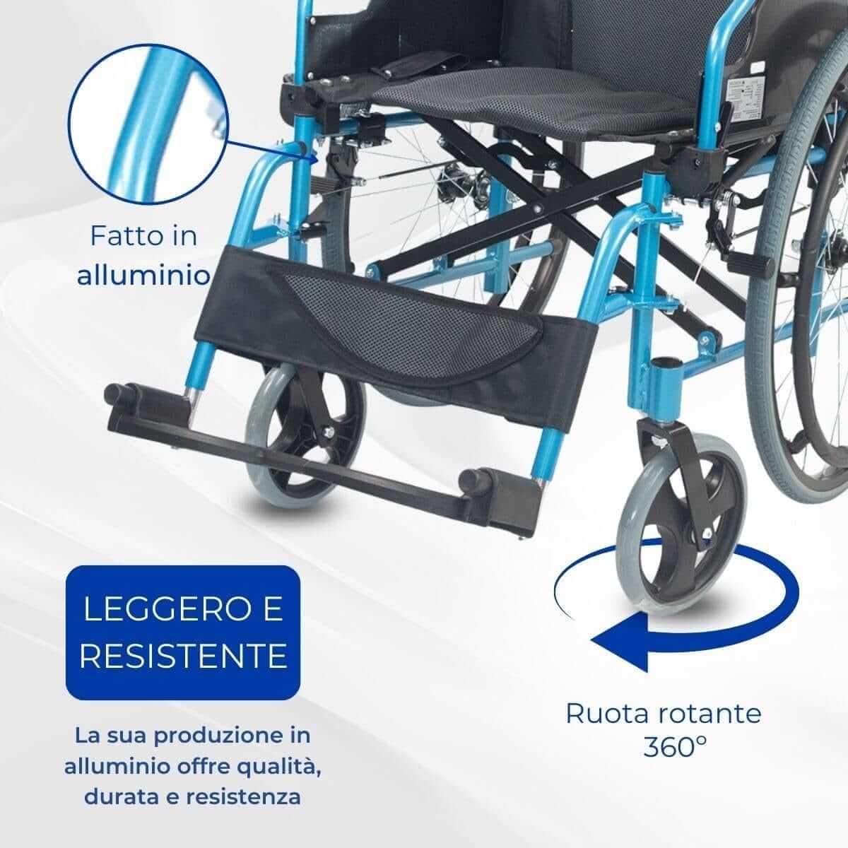 Sedia a Rotelle Pieghevole, Bolonia, Alluminio, Braccioli Pieghevoli, Poggiapiedi Rimovibil ausilio per disabili