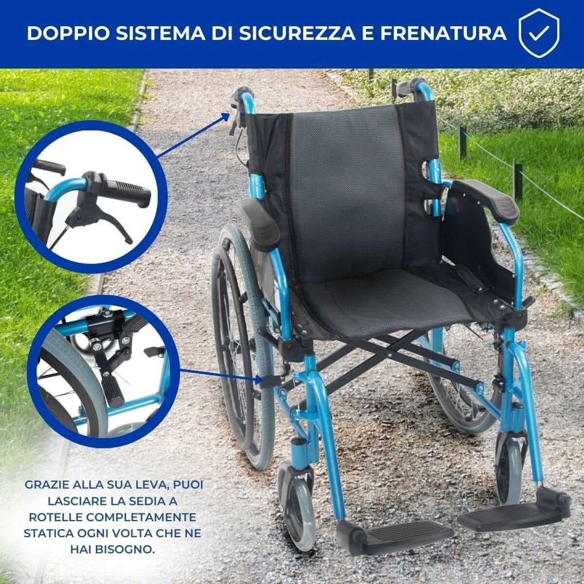 Sedia a Rotelle Pieghevole, Bolonia, Alluminio, Braccioli Pieghevoli, Poggiapiedi Rimovibil ausilio per disabili