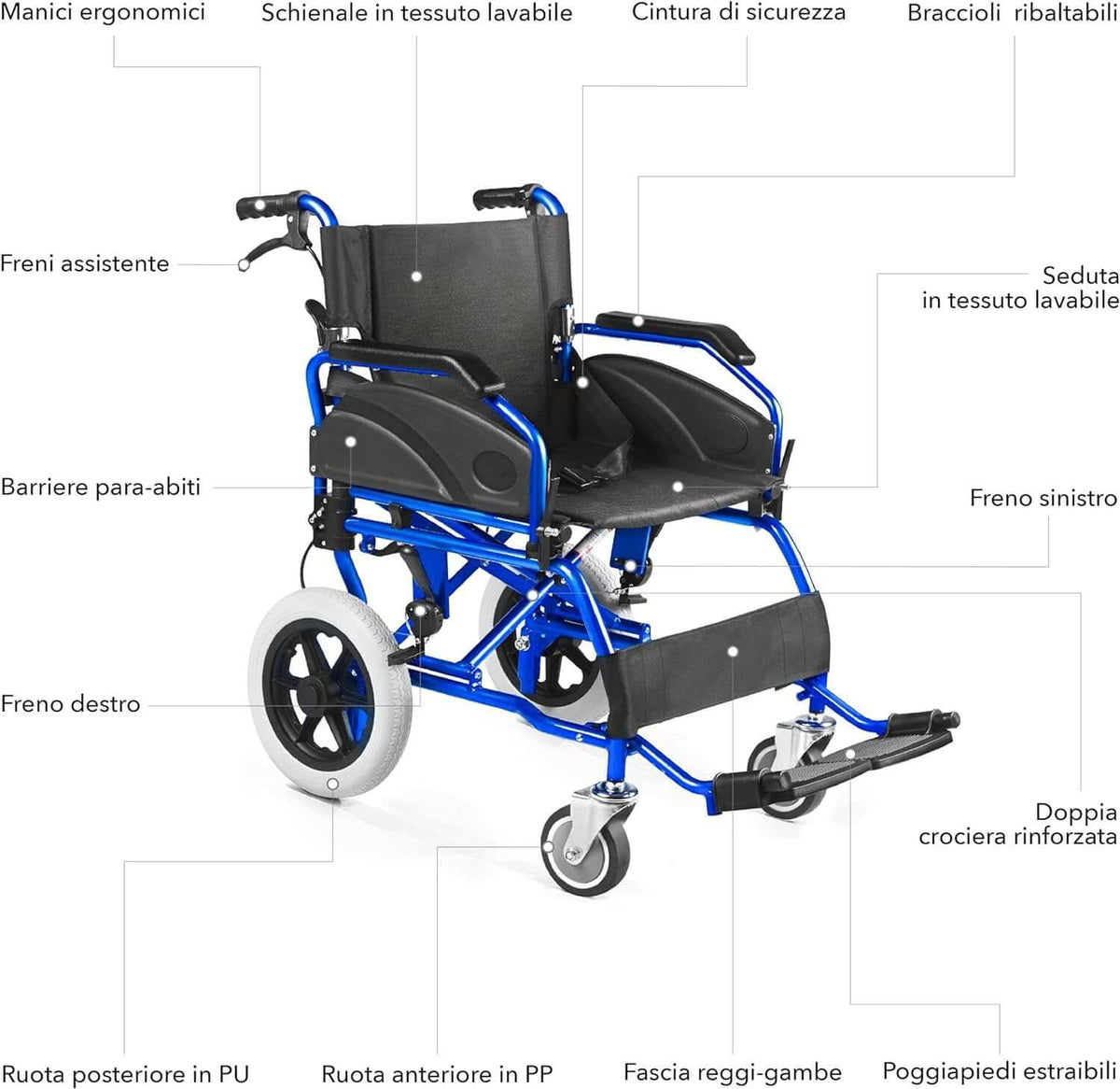 Sedia a Rotelle Pieghevole Super-Leggera Da Transito in Alluminio ausilio per disabili