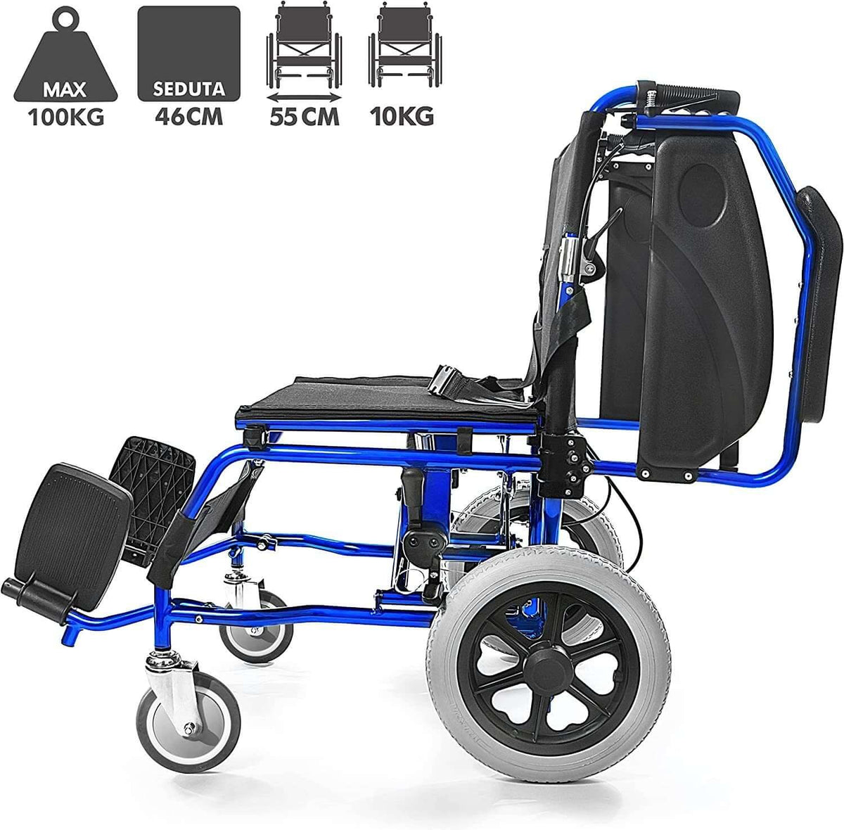 Sedia a Rotelle Pieghevole Super-Leggera Da Transito in Alluminio ausilio per disabili