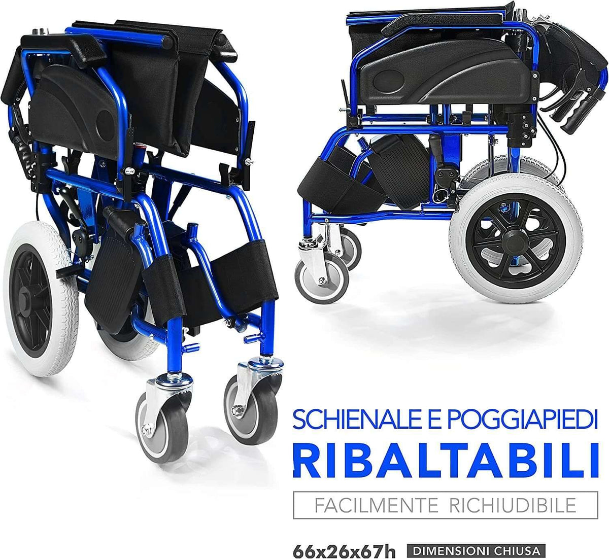 Sedia a Rotelle Pieghevole Super-Leggera Da Transito in Alluminio ausilio per disabili