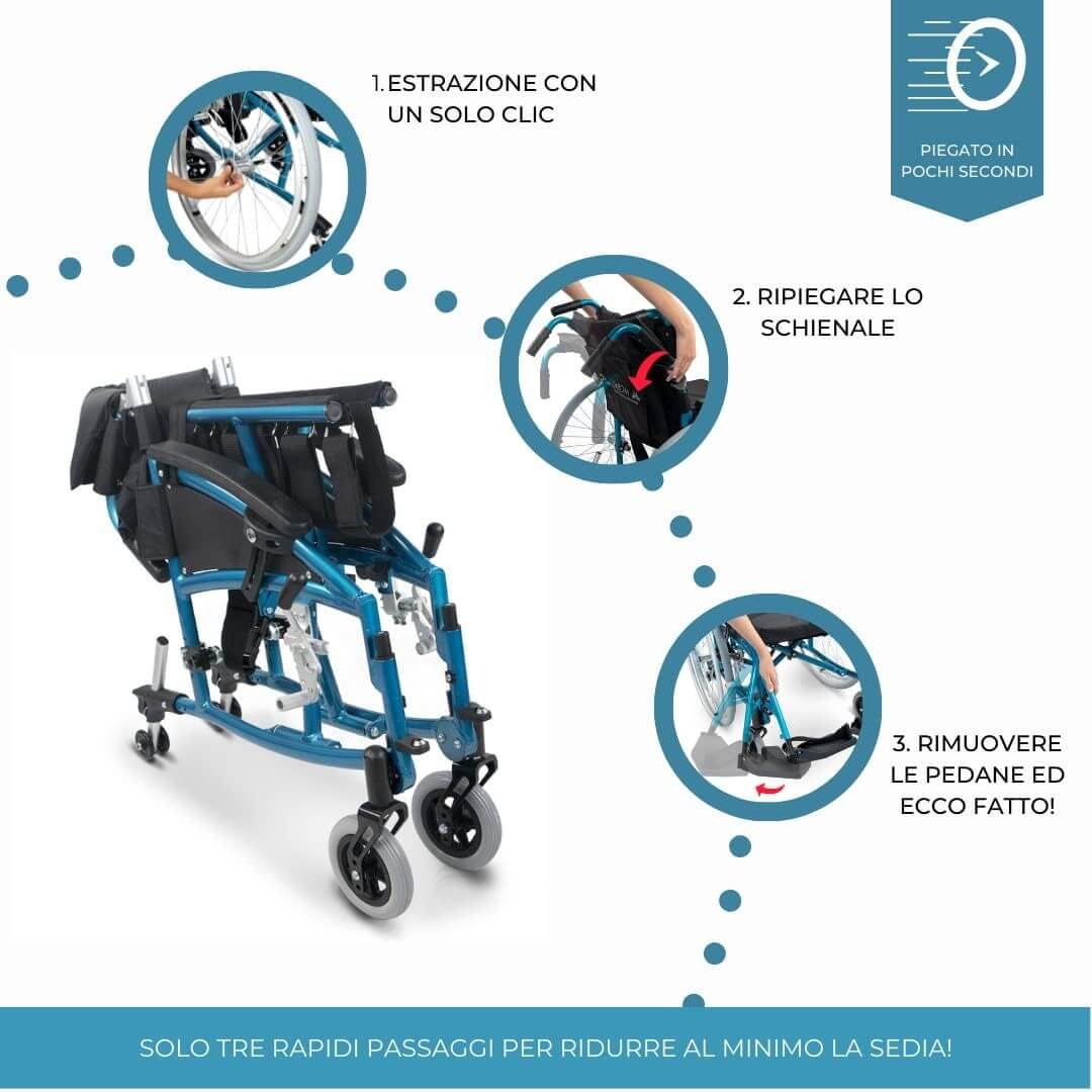 Sedia a Rotelle Pieghevole, Venecia, Ruote Estraibili Con Un Solo Pulsante ausilio per disabili