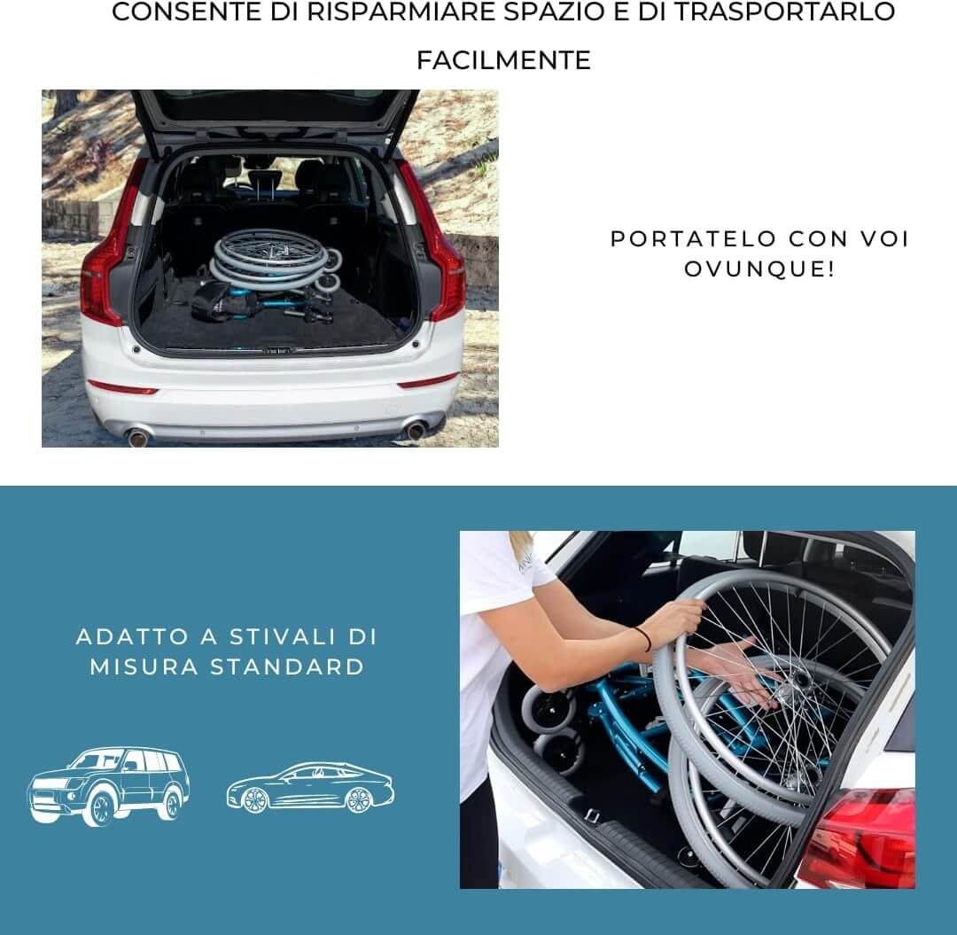 Sedia a Rotelle Pieghevole, Venecia, Ruote Estraibili Con Un Solo Pulsante ausilio per disabili