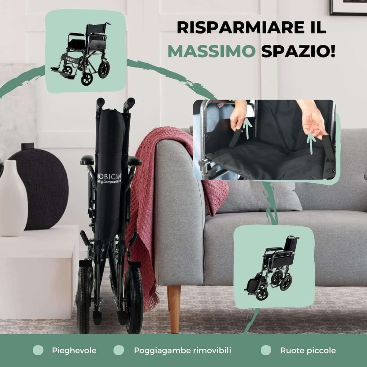 Sedia a Rotelle, S230, Pieghevole E Leggera, Seduta 40 Cm ausilio per disabili