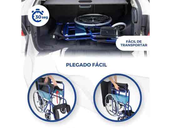Sedia a rotelle Plegable 46 cm Ancho Azul Alcázar, Traslados 100 kg ausilio per disabili