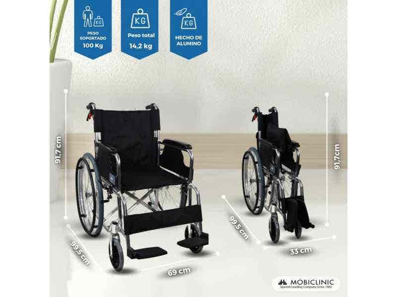 Sedia a rotelle Plegable de Aluminio Palacio, Asiento 46 cm, Negro, 100 kg ausilio per disabili