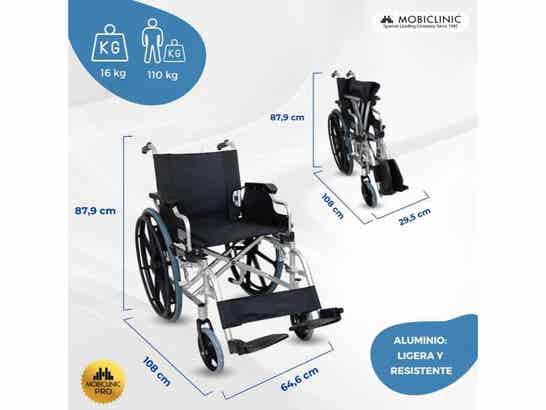 Sedia a rotelle Plegable Ópera, Aluminio, Asiento 46 cm, Color Nero ausilio per disabili