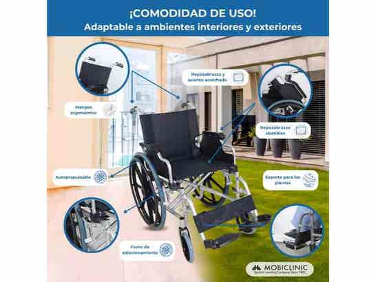 Sedia a rotelle Plegable Ópera, Aluminio, Asiento 46 cm, Color Nero ausilio per disabili