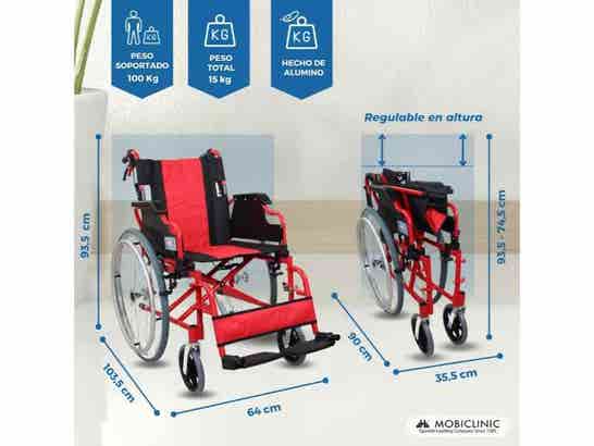 Sedia a rotelle in alluminio Torre rossa e nera, max 100 kg ausilio per disabili