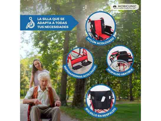 Sedia a rotelle in alluminio Torre rossa e nera, max 100 kg ausilio per disabili