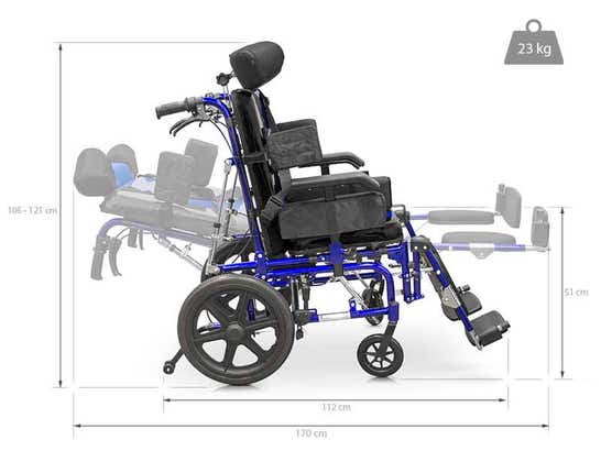 Sedia a rotelle neurologica estendibile, larghezza seduta 46 cm ausilio per disabili