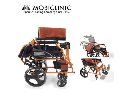 Sedia a rotelle pieghevole in alluminio 41 cm, colore arancione e nero ausilio per disabili