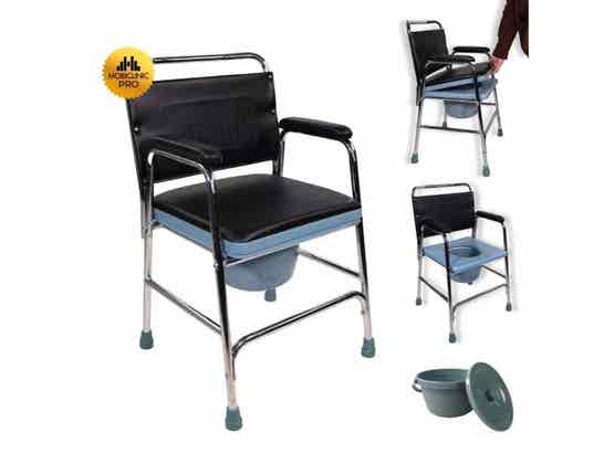 Sedia con bagno Velero in acciaio, con schienale e braccioli, argento ausilio per disabili