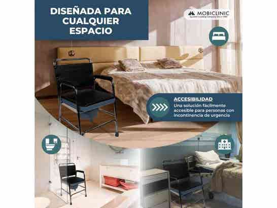 Sedia con bagno Velero in acciaio, con schienale e braccioli, argento ausilio per disabili