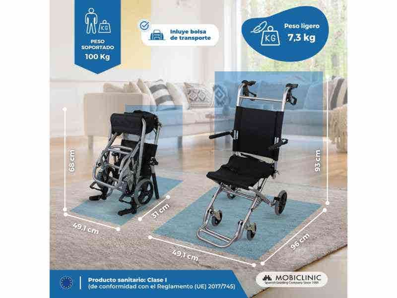 Sedia da Trasloco Neptuno in Alluminio Pieghevole 34cm Nero ausilio per disabili