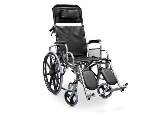 Sedia rotelle in acciaio cromato, pieghevole ausilio per disabili